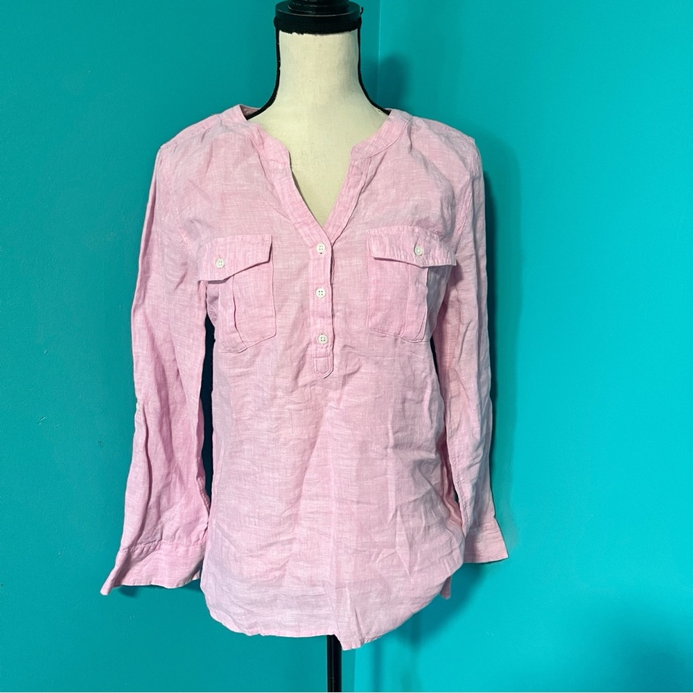 Talbots Light Pink Linen Henley Blouse